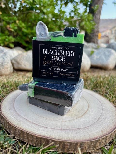Blackberry Sage  - All Natural handmade cold process soap, Mother's Day gift, Party Favors, Bridal Shower, Baby showers, & more, beetlejuice