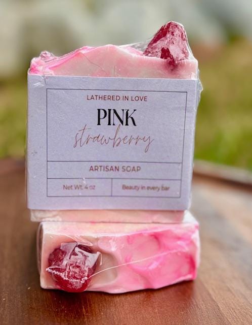 Pink Strawberry- All Natural handmade cold process soap, Mother's Day gift, Party Favors, Bridal Shower, Baby showers, & more, Artisan Soap