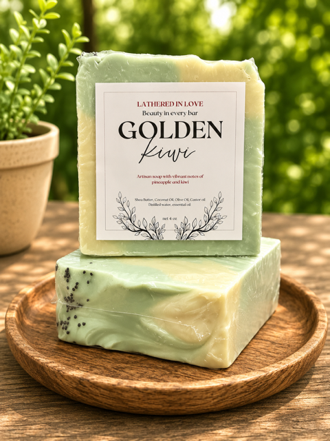 Golden Kiwi - All Natural handmade cold process soap, Mother's Day gift, Party Favors, Bridal Shower, Baby shower and more