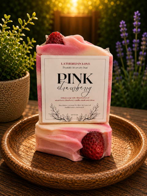 Pink Strawberry - All Natural handmade cold process soap, Mother's Day gift, Party Favors, Bridal Shower, Baby shower and more